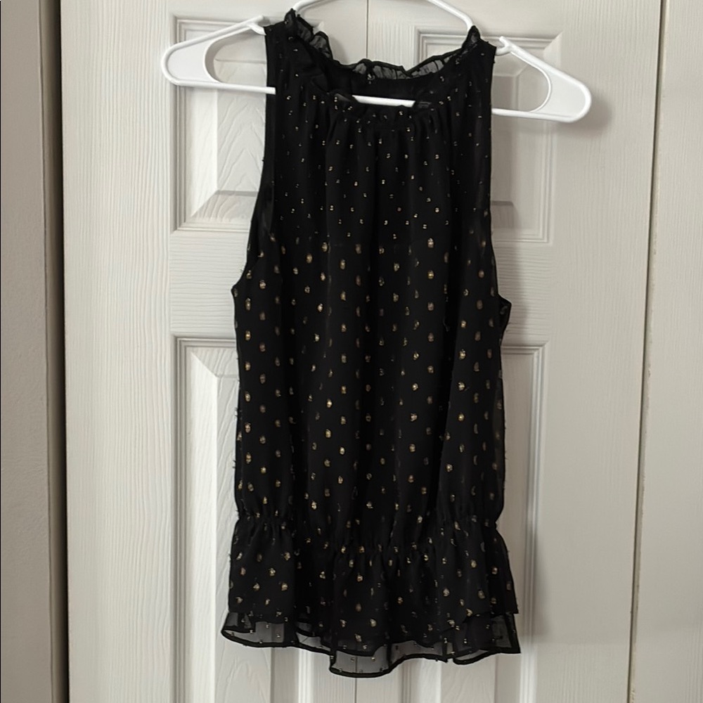 White House Black Market Black Ruffled Sleeveless Blouse